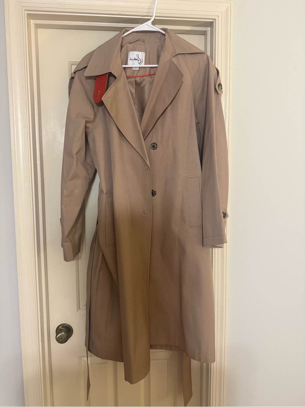 Sam Edelman Classic Tan Trench Coat with Red Trim